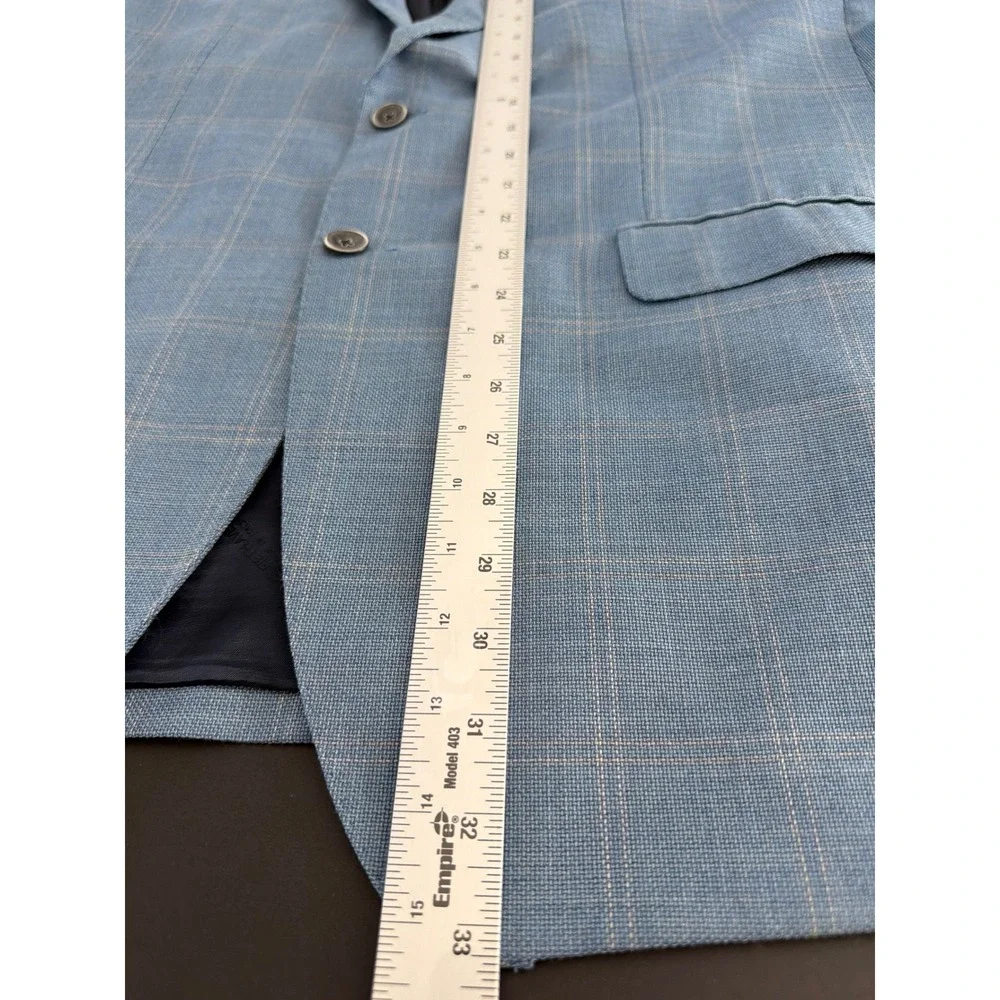 Ermenegildo Zegna Mens Blue Plaid Wool Silk Blazer Sport Coat Made in Italy 46L
